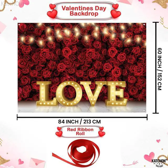 Alt view image 2 of 7 - Fabric Love Valentines Day Backdrop 7x5ft | Valentines Backdrop for Photography, Happy Valentines Banner, Valentines Day Decorations