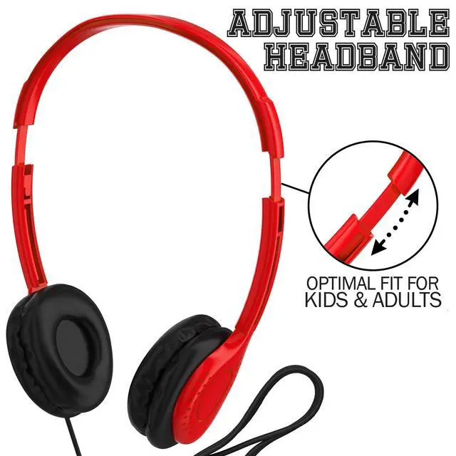Alt view image 2 of 7 - Bulk Headphones with Microphone, 10 Pack Multicolor Wired On-Ear Headsets 3.5mm Jack, Leatherette Cushions, Adjustable Headband for Classrooms, Libraries, Remote Learning, Office