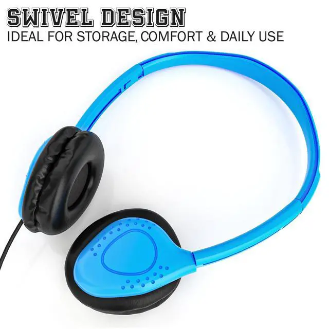 Alt view image 3 of 7 - Bulk Headphones with Microphone, 10 Pack Multicolor Wired On-Ear Headsets 3.5mm Jack, Leatherette Cushions, Adjustable Headband for Classrooms, Libraries, Remote Learning, Office
