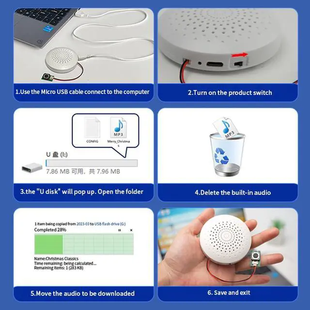 Alt view image 4 of 6 - Sound Module Box with Push Button USB Download Music Voice Box for Toys,MP3 Music Sound Box for Crafts, Christmas,New Year Greeting Gifts Cards Box with Speaker