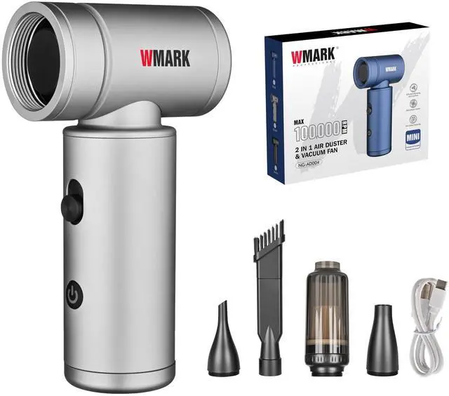 Main image of 2 in1 Air Duster & Vacuum Fan - Brushless Motor 13m/s Max Wind Speed Strong Suction, Lightweight All Metal Housing for Hair Salon, Office, Home, Automotive, Air Con, NG-AD004 (Silver)