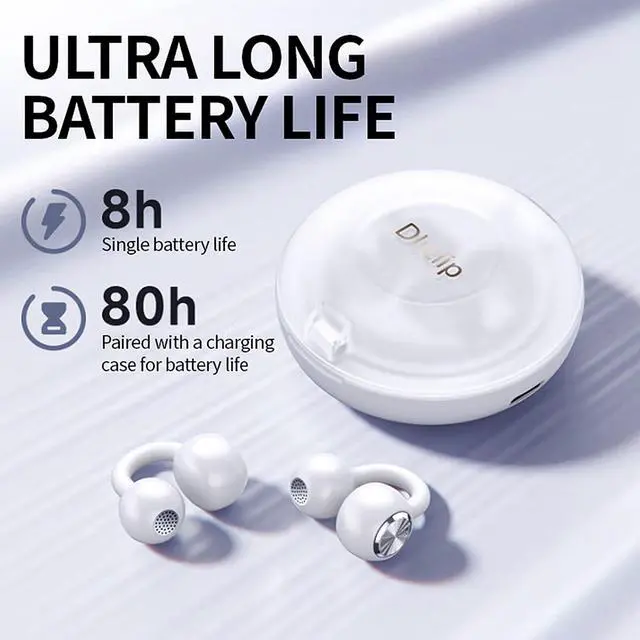 Alt view image 2 of 6 - Open Ear Earbuds, Clip on Ear Buds with HD Sound,80H Play Bluetooth 5.3 Wireless Headphones,IPX5 Waterproof Earbuds Comfortable Lightweight Workout Headphones for GymWhite