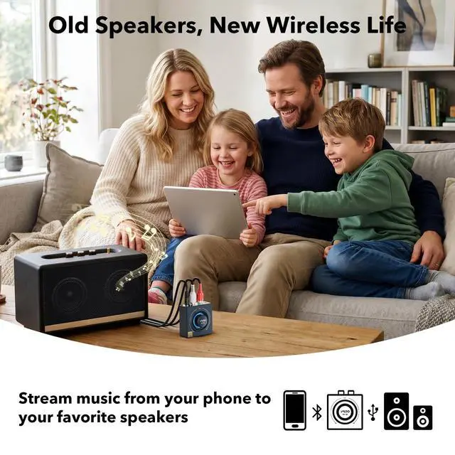 Alt view image 2 of 6 - LDAC Bluetooth 5.3 Receiver for Home Stereo/Speaker with AUX 3.5mm/RCA | Bluetooth Audio Receiver with Volume Control, HiFi Wireless Audio Adapter w/aptX HD/LL, Works with Smartphones and Tablets