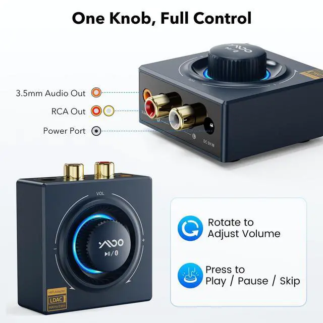 Alt view image 5 of 6 - LDAC Bluetooth 5.3 Receiver for Home Stereo/Speaker with AUX 3.5mm/RCA | Bluetooth Audio Receiver with Volume Control, HiFi Wireless Audio Adapter w/aptX HD/LL, Works with Smartphones and Tablets