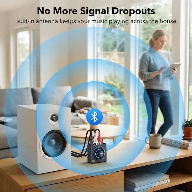 Alt view image 4 of 6 - LDAC Bluetooth 5.3 Receiver for Home Stereo/Speaker with AUX 3.5mm/RCA | Bluetooth Audio Receiver with Volume Control, HiFi Wireless Audio Adapter w/aptX HD/LL, Works with Smartphones and Tablets