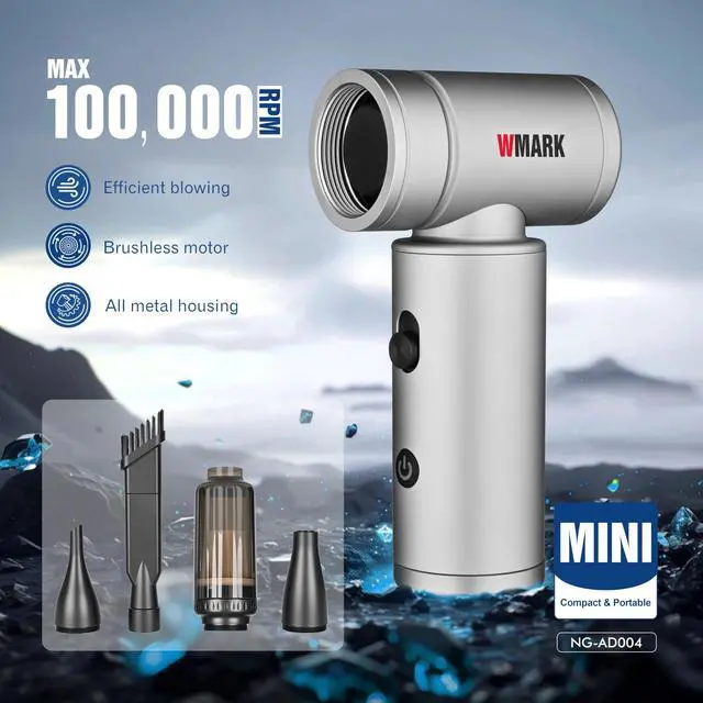 Alt view image 5 of 5 - 2 in1 Air Duster & Vacuum Fan - Brushless Motor 13m/s Max Wind Speed Strong Suction, Lightweight All Metal Housing for Hair Salon, Office, Home, Automotive, Air Con, NG-AD004 (Silver)