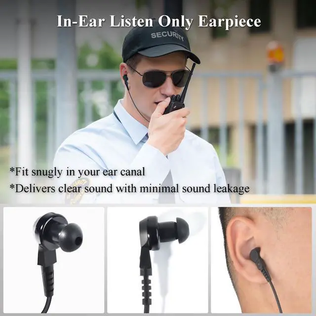 Alt view image 3 of 6 - 2.5mm Listen/Receive Only Earpiece in-Ear Surveillance Headset | Earbud for Motorola Kenwood Icom Walkie Talkies Ham Transceiver