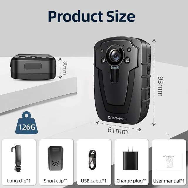 Alt view image 5 of 6 - C8 256G 1296P Body Camera with Audio and Video Recording, Body Cam with 4000mAh Battery Record Video 14 Hrs, Body Worn Camera for Police Law Enforcement, Personal Use