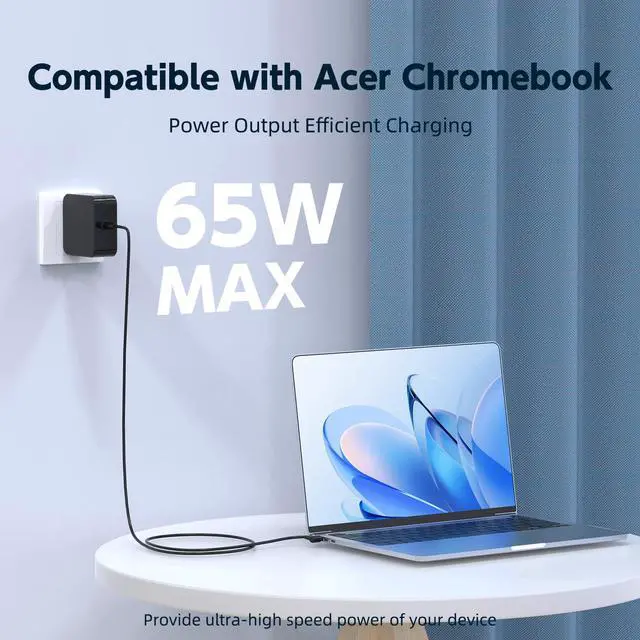 Alt view image 2 of 7 - 65W Laptop Charger for Acer Chromebook 11 R11 13 14 15 CB3,3.0 x 1.1mm | Compatible with Acer Chromebook CB5 CB3-111 CB3-131 CB3-431 CB3-531 CB3-532 CB5-311 CB5-571 CB5-132T C720 C720P C731 C738T