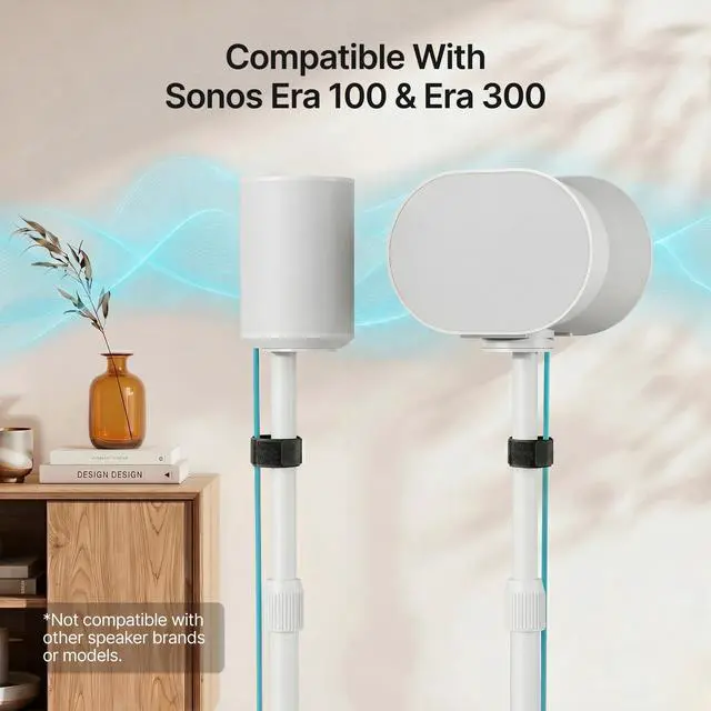 Alt view image 2 of 6 - Speaker Stands Pair for Sonos Era 100, 100 SL, 300, External Cable, White | 31.4"42" lockable height, Only compatible with Sonos Era Series,External cable management with securing straps