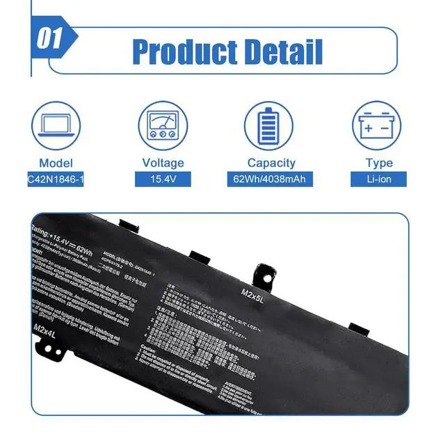 Alt view image 2 of 6 - 62Wh C42N1846-1 C42N1846 Laptop Battery Compatible with Asus ZenBook Pro Duo UX581 UX581G UX581GV UX581LV UX581GV-XB94T UX581GV-H2003T BP9901U UX581LV-BP1911U UX581LV-H2014R UX581LV-H2002R