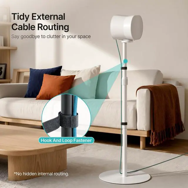 Alt view image 3 of 6 - Speaker Stands Pair for Sonos Era 100, 100 SL, 300, External Cable, White | 31.4"42" lockable height, Only compatible with Sonos Era Series,External cable management with securing straps