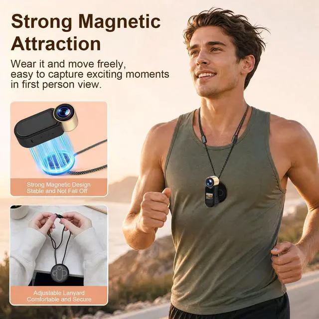 Alt view image 4 of 6 - 1080P Thumb Action Camera, WiFi Mini Body Hands-Free POV Camera Camcorder | Wearable Portable Recording, with Magnetic Pendant, for Security, Guard, Cycling, Travel, Pet Walking, Vlogging-Black