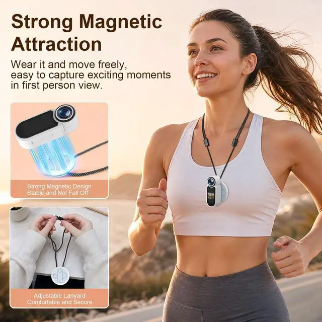 Alt view image 4 of 6 - 1080P Thumb Action Camera, WiFi Mini Body Hands-Free POV Camera Camcorder | Wearable Portable Recording, with Magnetic Pendant, for Security, Guard, Cycling, Travel, Pet Walking, Vlogging-White