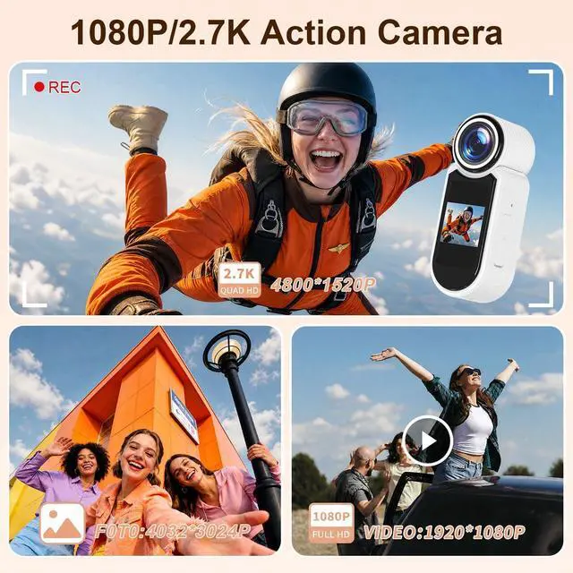 Alt view image 3 of 6 - 1080P Thumb Action Camera, WiFi Mini Body Hands-Free POV Camera Camcorder | Wearable Portable Recording, with Magnetic Pendant, for Security, Guard, Cycling, Travel, Pet Walking, Vlogging-White