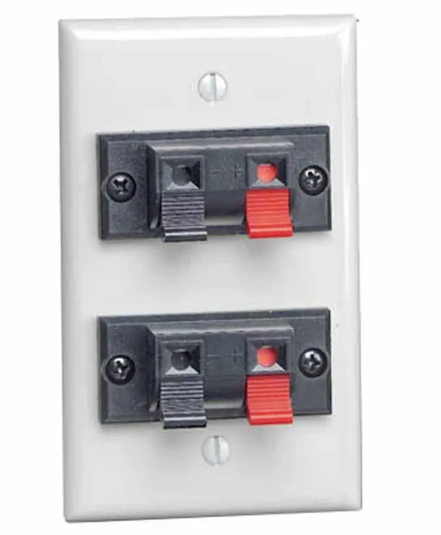Main image of 1-Gang Double Spring Clip Device Audio/Video Wallplate, Standard Size, Polymer Break Resistant, Box Mount, White, 40952-2PW