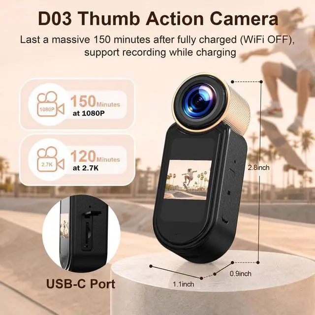 Alt view image 6 of 6 - 1080P Thumb Action Camera, WiFi Mini Body Hands-Free POV Camera Camcorder | Wearable Portable Recording, with Magnetic Pendant, for Security, Guard, Cycling, Travel, Pet Walking, Vlogging-Black