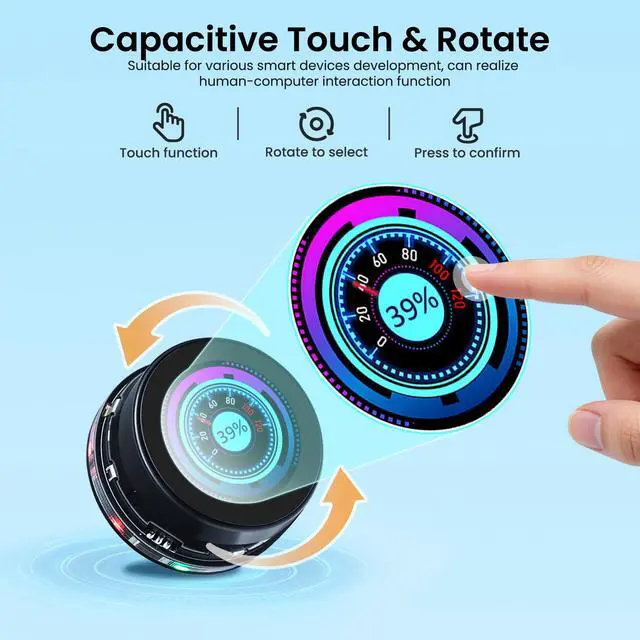 Alt view image 3 of 6 - 1.46" ESP32 Rotary Display 360x360 HMI IPS Round Knob Touch Display | 2.4G WiFi and BLE Capacitive Rotary Touch Screen Development Board Compatible with Arduino IDE and the LVGL library, Black