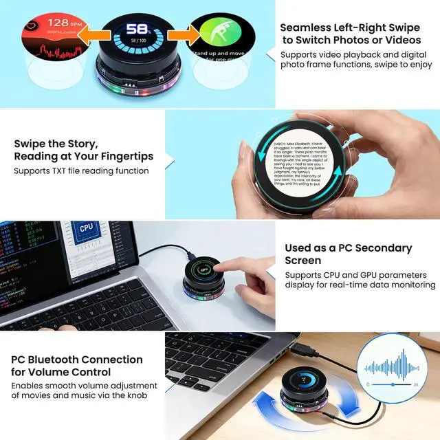 Alt view image 6 of 6 - 1.46" ESP32 Rotary Display 360x360 HMI IPS Round Knob Touch Display | 2.4G WiFi and BLE Capacitive Rotary Touch Screen Development Board Compatible with Arduino IDE and the LVGL library, Black