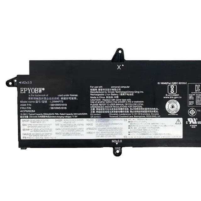 Alt view image 2 of 5 - L20M4P73 Laptop Battery 54.7Wh 3564mAh Compatible with Lenovo ThinkPad X13 Gen 2 20WK 20WL 20XH / ThinkPad X13 Gen 3 21BN 21BQ 21CM Series L20L4P73 L20C4P73 L20D4P73 L20C4P74