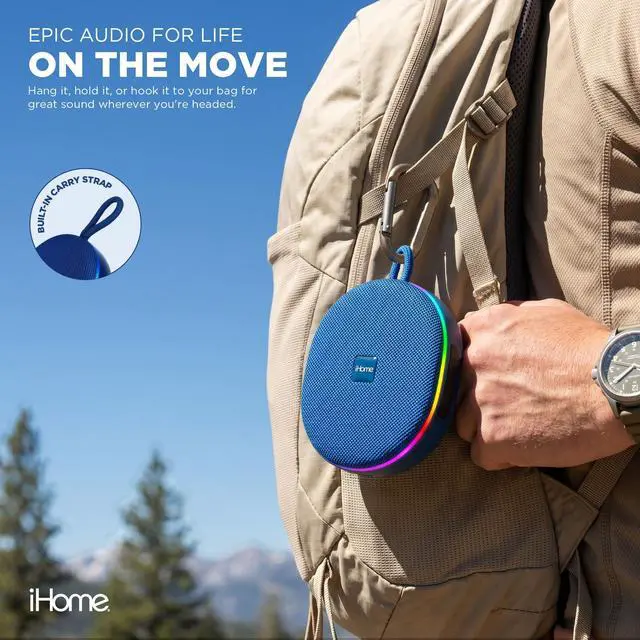 Alt view image 2 of 6 - Venture Wireless Portable Bluetooth Speaker with RGB Lights | Water Resistant, Built-in Carry Strap, TWS Pairing, Color-Changing LEDs, Rechargeable Battery, Cable Included, Bluetooth 5.3