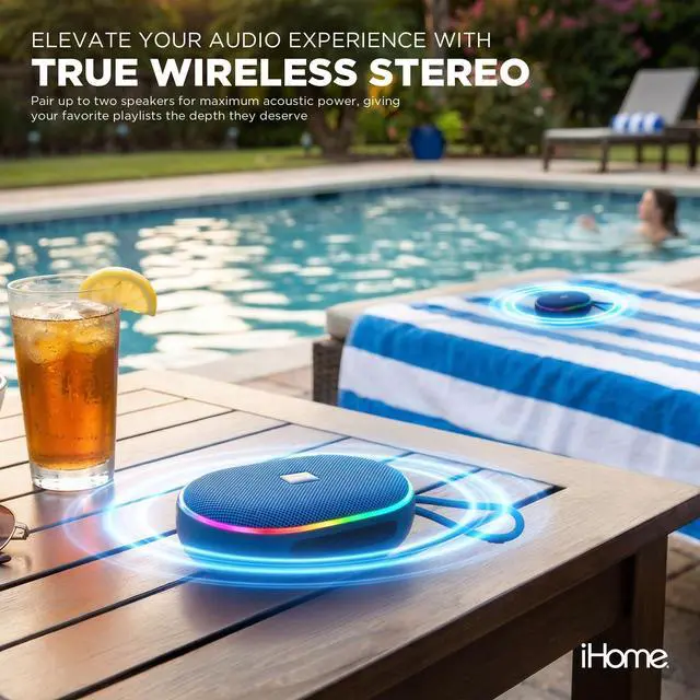 Alt view image 3 of 6 - Venture Wireless Portable Bluetooth Speaker with RGB Lights | Water Resistant, Built-in Carry Strap, TWS Pairing, Color-Changing LEDs, Rechargeable Battery, Cable Included, Bluetooth 5.3