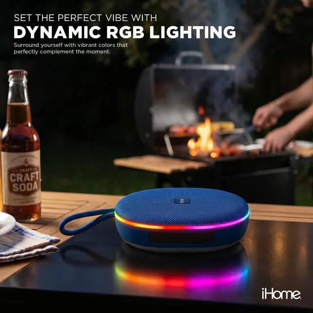 Alt view image 5 of 6 - Venture Wireless Portable Bluetooth Speaker with RGB Lights | Water Resistant, Built-in Carry Strap, TWS Pairing, Color-Changing LEDs, Rechargeable Battery, Cable Included, Bluetooth 5.3