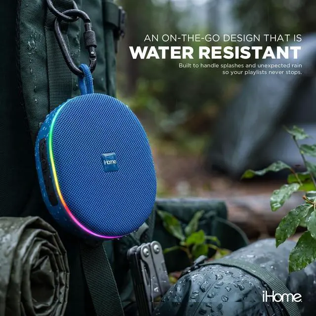 Alt view image 4 of 6 - Venture Wireless Portable Bluetooth Speaker with RGB Lights | Water Resistant, Built-in Carry Strap, TWS Pairing, Color-Changing LEDs, Rechargeable Battery, Cable Included, Bluetooth 5.3