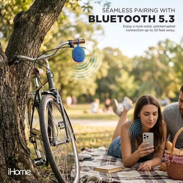 Alt view image 6 of 6 - Venture Wireless Portable Bluetooth Speaker with RGB Lights | Water Resistant, Built-in Carry Strap, TWS Pairing, Color-Changing LEDs, Rechargeable Battery, Cable Included, Bluetooth 5.3