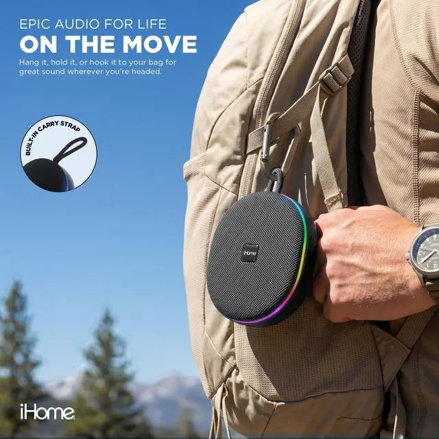 Alt view image 2 of 6 - Venture Wireless Portable Bluetooth Speaker with RGB Lights | Water Resistant, Built-in Carry Strap, TWS Pairing, Color-Changing LEDs, Rechargeable Battery, Cable Included, Bluetooth 5.3