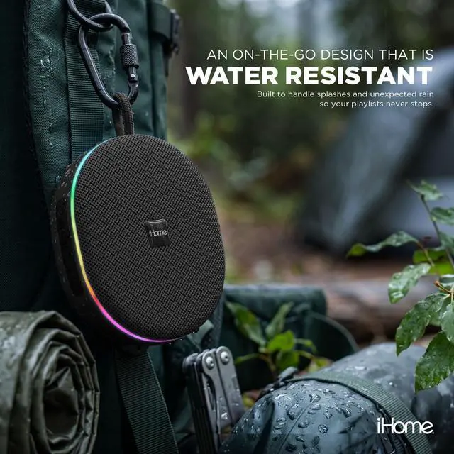 Alt view image 4 of 6 - Venture Wireless Portable Bluetooth Speaker with RGB Lights | Water Resistant, Built-in Carry Strap, TWS Pairing, Color-Changing LEDs, Rechargeable Battery, Cable Included, Bluetooth 5.3