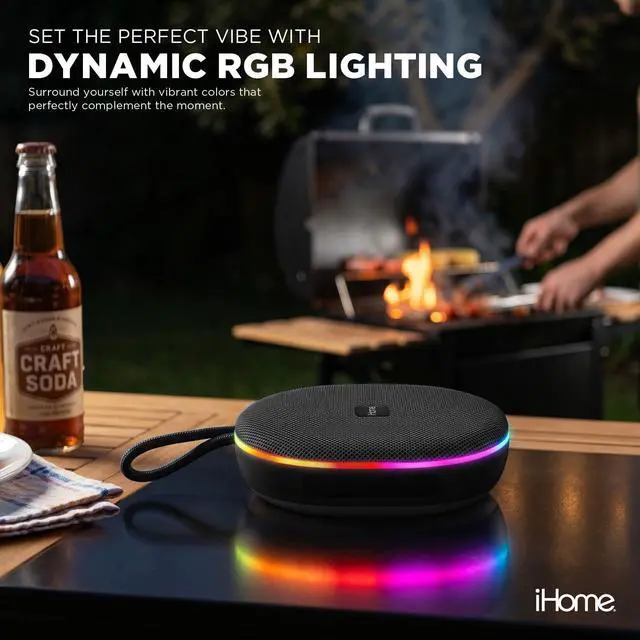 Alt view image 5 of 6 - Venture Wireless Portable Bluetooth Speaker with RGB Lights | Water Resistant, Built-in Carry Strap, TWS Pairing, Color-Changing LEDs, Rechargeable Battery, Cable Included, Bluetooth 5.3