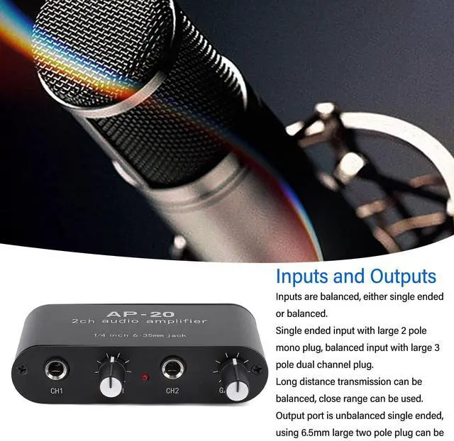Alt view image 4 of 7 - Dual Channel Sound Amplifier, Balanced 1/4 Inch 6.35mm Gain Independent Adjustment Stereo Preamplifier with Aluminum Chassis, for Instruments, Microphones, Amplifiers