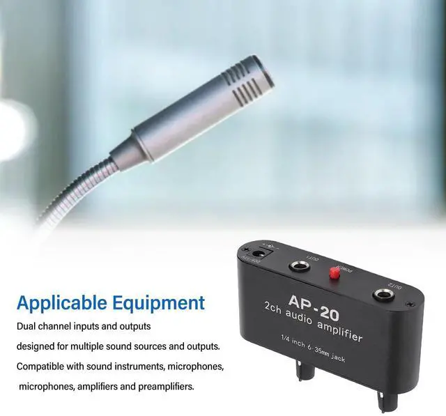 Alt view image 5 of 7 - Dual Channel Sound Amplifier, Balanced 1/4 Inch 6.35mm Gain Independent Adjustment Stereo Preamplifier with Aluminum Chassis, for Instruments, Microphones, Amplifiers
