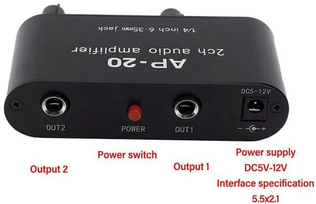 Alt view image 7 of 7 - Dual Channel Sound Amplifier, Balanced 1/4 Inch 6.35mm Gain Independent Adjustment Stereo Preamplifier with Aluminum Chassis, for Instruments, Microphones, Amplifiers