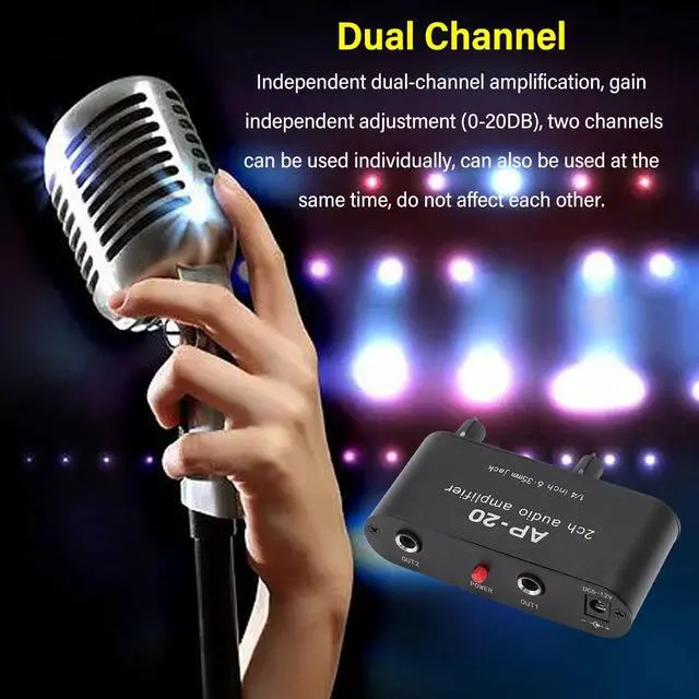 Alt view image 3 of 7 - Dual Channel Sound Amplifier, Balanced 1/4 Inch 6.35mm Gain Independent Adjustment Stereo Preamplifier with Aluminum Chassis, for Instruments, Microphones, Amplifiers
