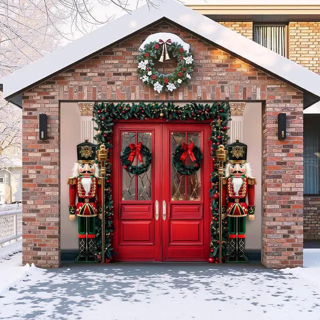 Alt view image 4 of 7 - 7 x 8 FT Christmas Garage Door Cover for Single Garage, Xmas Nutcracker Soldiers Christmas Decorations Outdoor, Garage Buddy Door Banner Backdrop for Home Wall Patio Yard Outside