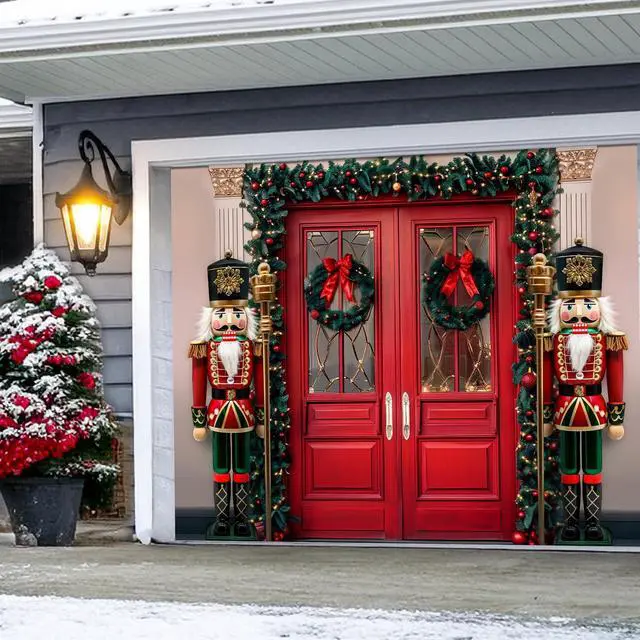 Alt view image 6 of 7 - 7 x 8 FT Christmas Garage Door Cover for Single Garage, Xmas Nutcracker Soldiers Christmas Decorations Outdoor, Garage Buddy Door Banner Backdrop for Home Wall Patio Yard Outside