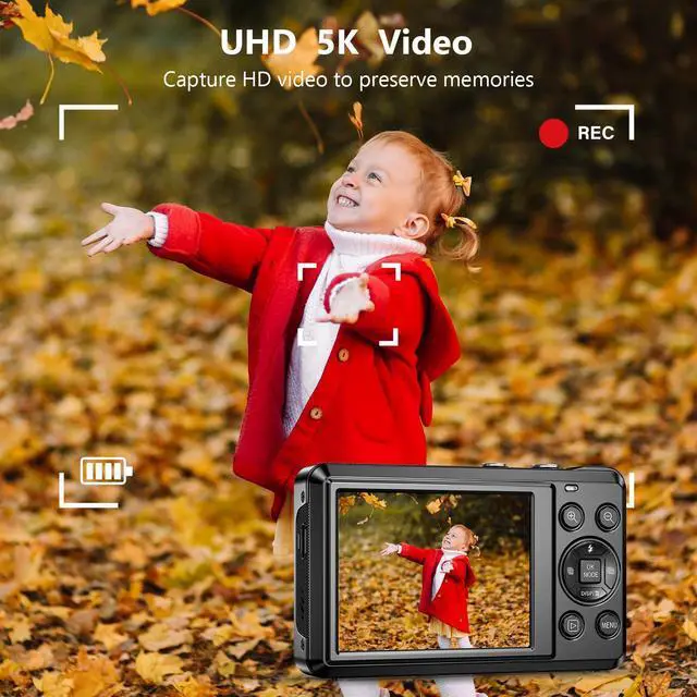 Alt view image 2 of 5 - 5K 72MP Digital Camera - with 16X Zoom Autofocus Point and Shoot Digital Camera, 2.8" Screen Compact Portable Vlogging Camara with 32GB Card for Teens Boys Girls