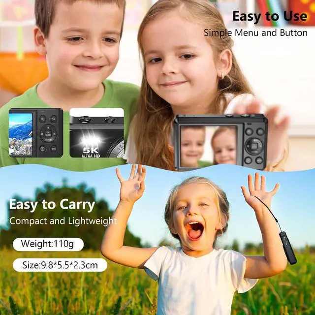Alt view image 3 of 5 - 5K 72MP Digital Camera - with 16X Zoom Autofocus Point and Shoot Digital Camera, 2.8" Screen Compact Portable Vlogging Camara with 32GB Card for Teens Boys Girls