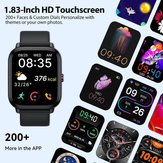 Alt view image 2 of 6 - Smart Watch for Men Women (Answer/Make Calls),1.83" HD Touchscreen Fitness Tracker, 480Hrs Playtime,112+ Sports Modes,Fitness & Sleep Tracker,Health,Fitness Watch for Android/iOS,IP68 Waterproof,Black