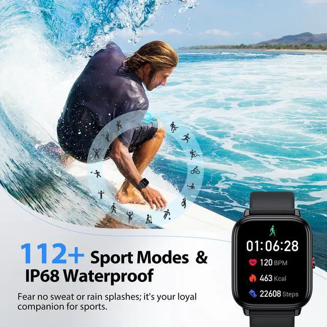 Alt view image 4 of 6 - Smart Watch for Men Women (Answer/Make Calls),1.83" HD Touchscreen Fitness Tracker, 480Hrs Playtime,112+ Sports Modes,Fitness & Sleep Tracker,Health,Fitness Watch for Android/iOS,IP68 Waterproof,Black