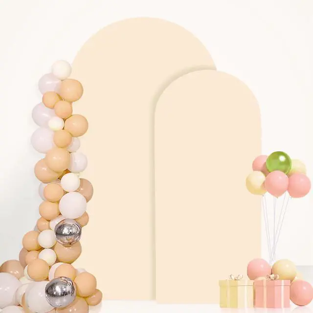 Alt view image 4 of 4 - Wedding Arch Cover Set of 2 Beige Arch Stand Covers 7.2FT 6FT Spandex Fitted Arch Covers Stretchy Backdrop Round Top Balloon Arched Backdrop Cover for Birthday Party Ceremony Banquet Decor