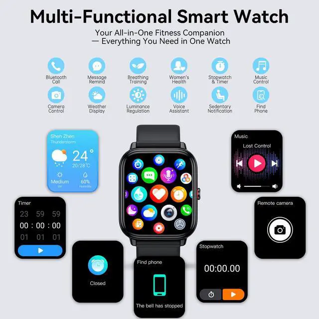 Alt view image 6 of 6 - Smart Watch for Men Women (Answer/Make Calls),1.83" HD Touchscreen Fitness Tracker, 480Hrs Playtime,112+ Sports Modes,Fitness & Sleep Tracker,Health,Fitness Watch for Android/iOS,IP68 Waterproof,Black