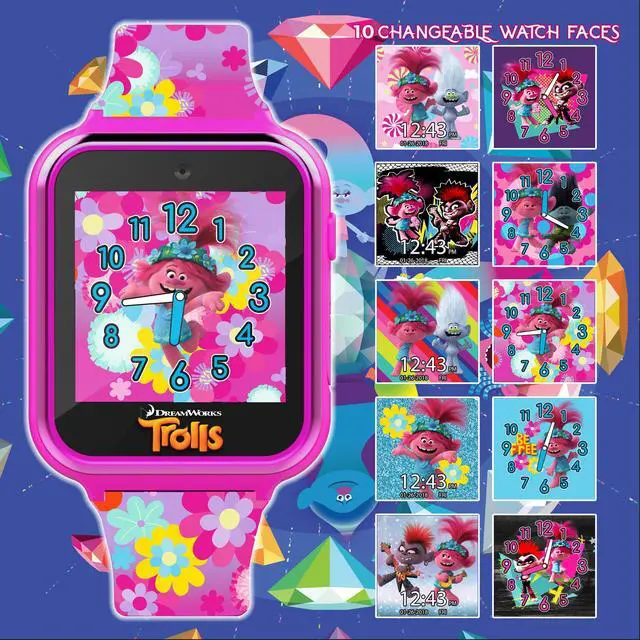 Alt view image 2 of 6 - DreamWorks Trolls World Tour Kids Smartwatch with Selfie Video Camera Alarm Stopwatch Games Voice Recorder Calculator Step Calorie Counter Pink Silicone Strap Fits 5.5"-8" Wrists