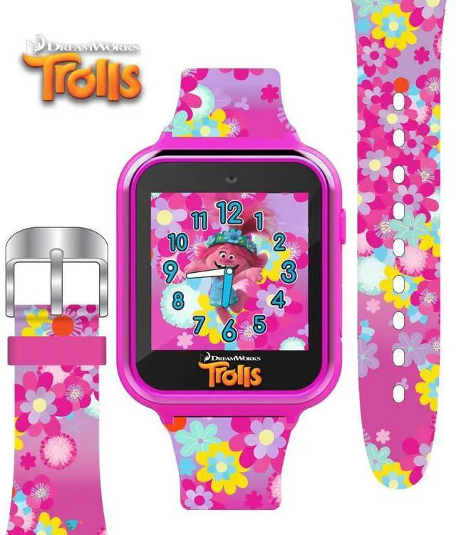Alt view image 3 of 6 - DreamWorks Trolls World Tour Kids Smartwatch with Selfie Video Camera Alarm Stopwatch Games Voice Recorder Calculator Step Calorie Counter Pink Silicone Strap Fits 5.5"-8" Wrists