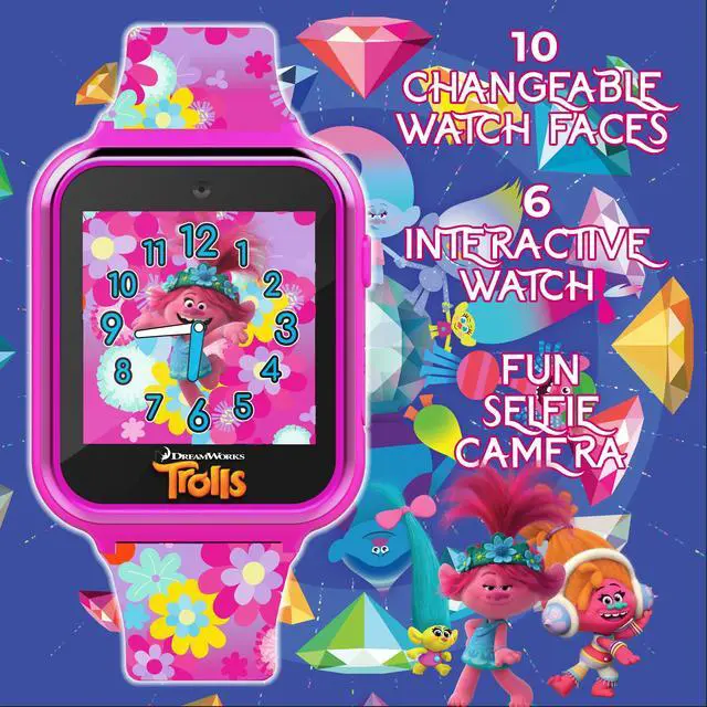 Alt view image 4 of 6 - DreamWorks Trolls World Tour Kids Smartwatch with Selfie Video Camera Alarm Stopwatch Games Voice Recorder Calculator Step Calorie Counter Pink Silicone Strap Fits 5.5"-8" Wrists