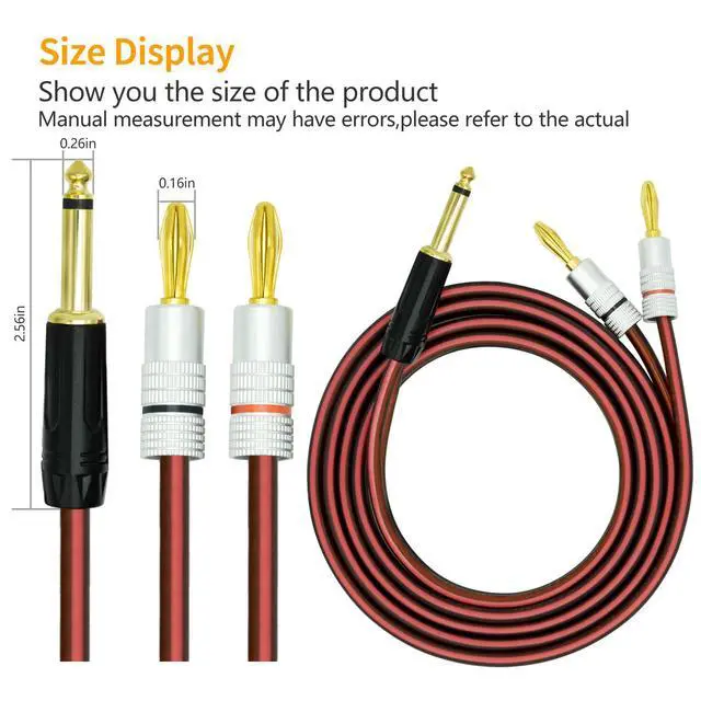 Alt view image 4 of 6 - 2Pack Gold-Plated 1/4" TS Mono to Banana Plug Speaker Cable - 14AWG OFC Copper Audio Cable for Guitar, Mic & DJ Equipment, Dual PVC Shielded, Hi-Fi Sound 6.5FT