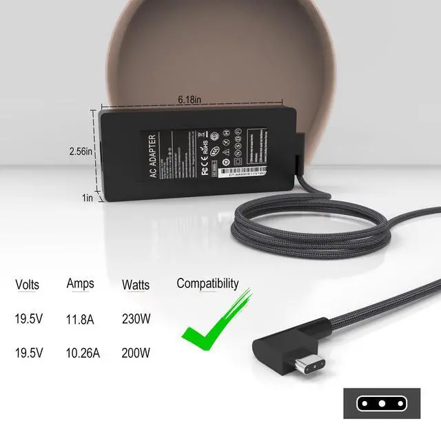 Alt view image 3 of 6 - 230W Laptop Charger Compatible with Razer 14 15 16 17 Series | Using braided cables, wear-resistant and durable, for longer use