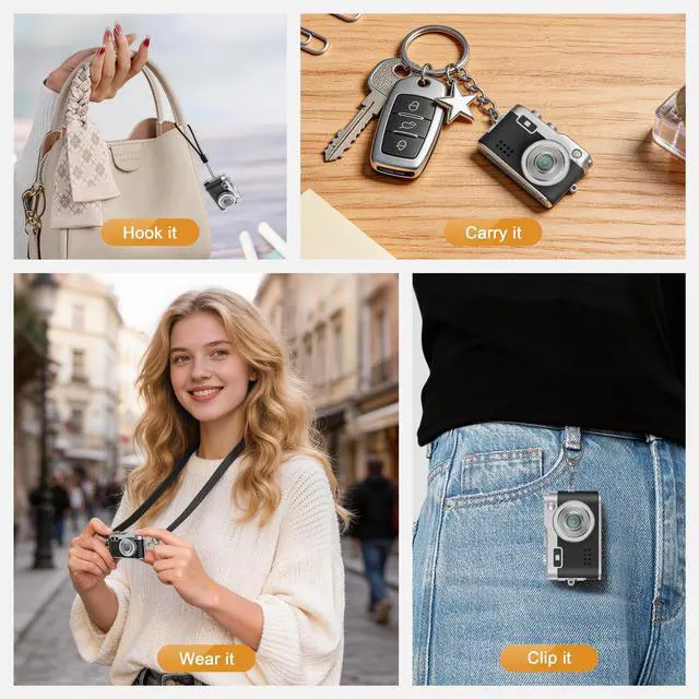 Alt view image 7 of 7 - Mini Keychain Digital Camera, 18g Ultra-Light Portable Small Camera with 32GB Card, 1080P HD Video & 2MP Photo, Small Pocket Camera with Flash & Filters for Travel, Party, Creative Gift (Black)